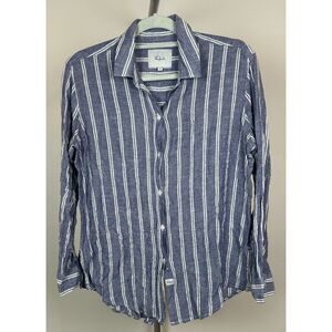 Rails Top Womens Small Linen Blend Blue Sydney Artic Stripe Button Shirt